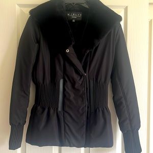 Black faux fur outerwear jacket
